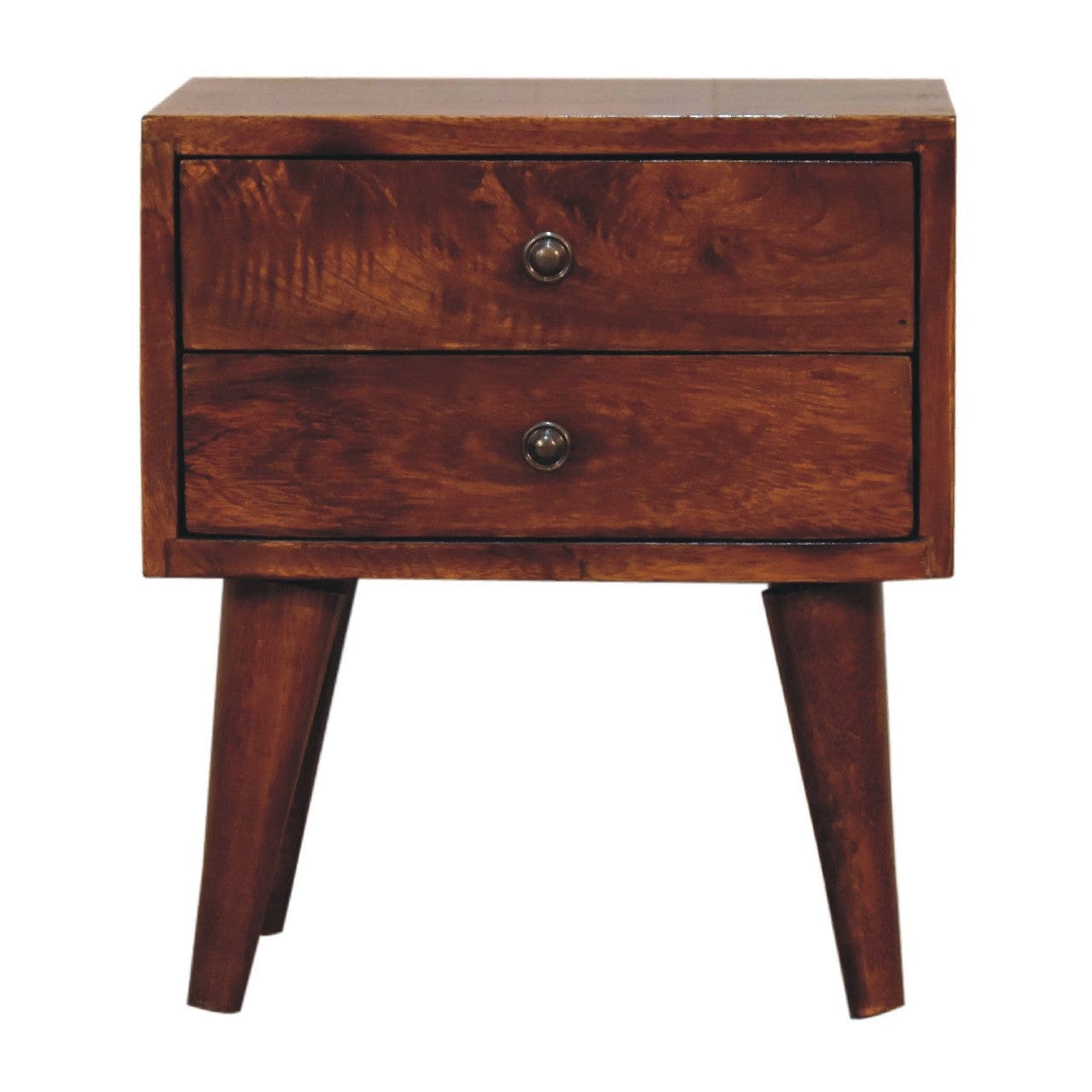 Handcrafted Mini Chestnut Mid-Century Modern Nightstand - Solid Mango Wood Bedside Table for Bedroom - product view 2...