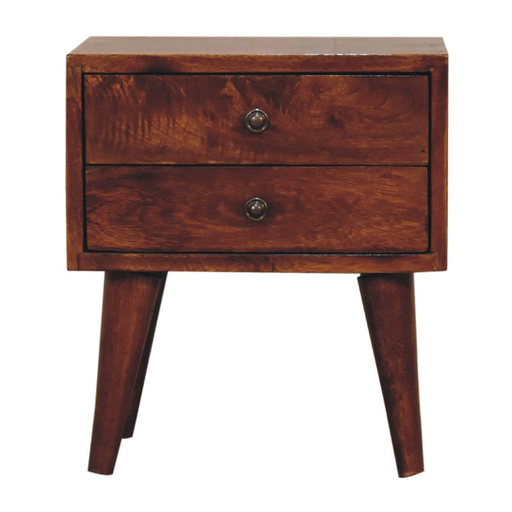 Handcrafted Mini Chestnut Mid-Century Modern Nightstand - Solid Mango Wood Bedside Table for Bedroom - product view 2...