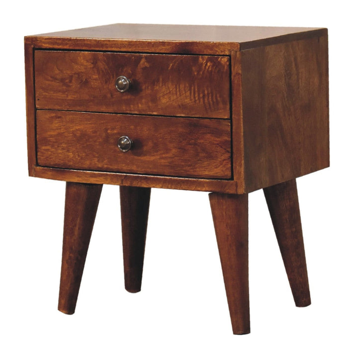 Handcrafted Mini Chestnut Mid-Century Modern Nightstand - Solid Mango Wood Bedside Table for Bedroom - product view 4...
