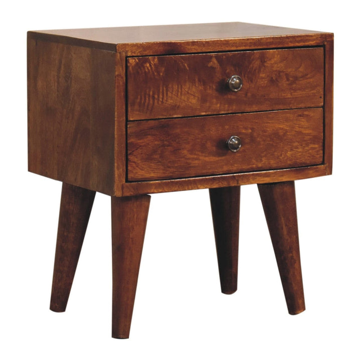 Handcrafted Mini Chestnut Mid-Century Modern Nightstand - Solid Mango Wood Bedside Table for Bedroom - product view 3...