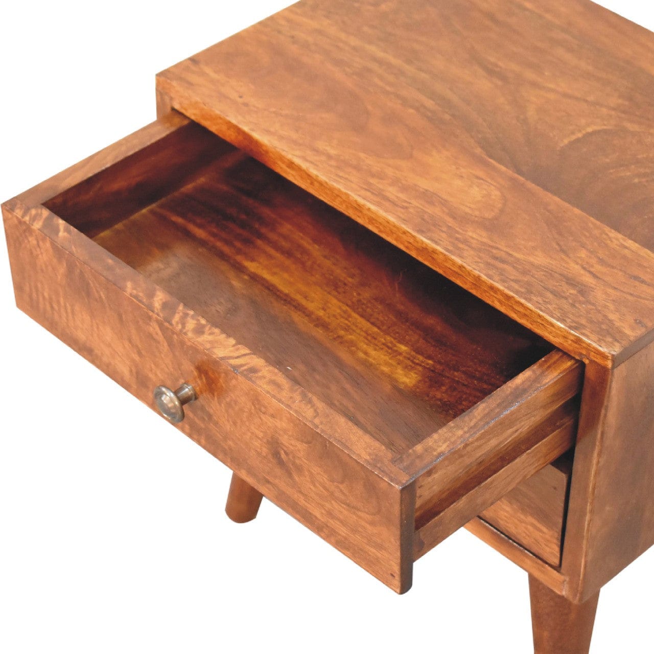 Handcrafted Mini Chestnut Mid-Century Modern Nightstand - Solid Mango Wood Bedside Table for Bedroom - product view 7...