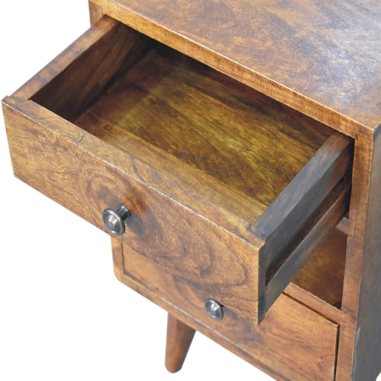 Handcrafted Mini Classic Multi Chestnut Nightstand - Solid Mango Wood Bedside Table for Bedroom - product view 6 showing...