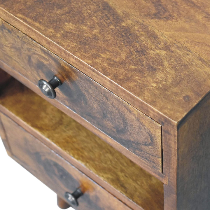 Handcrafted Mini Classic Multi Chestnut Nightstand - Solid Mango Wood Bedside Table for Bedroom - product view 5 showing...