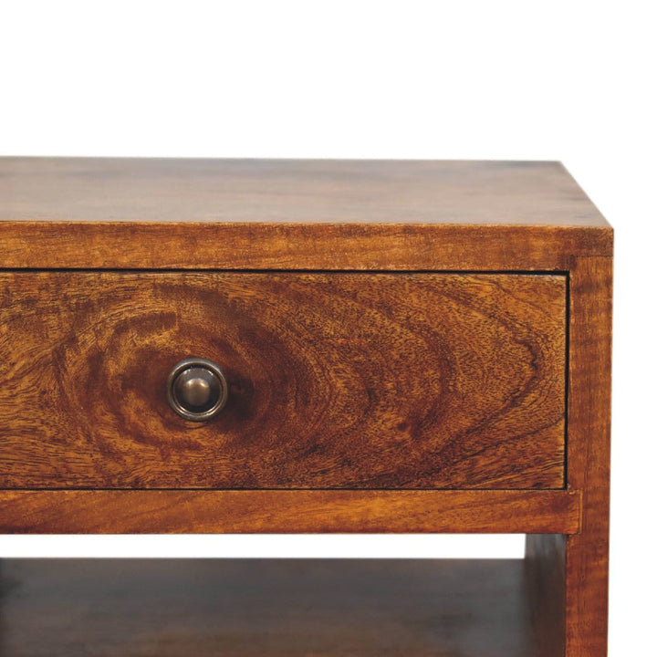 Handcrafted Mini Classic Multi Chestnut Nightstand - Solid Mango Wood Bedside Table for Bedroom - product view 4 showing...