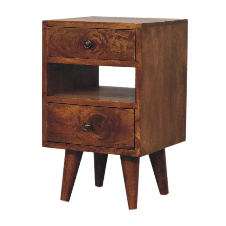 Handcrafted Mini Classic Multi Chestnut Nightstand - Solid Mango Wood Bedside Table for Bedroom - product view 3 showing...