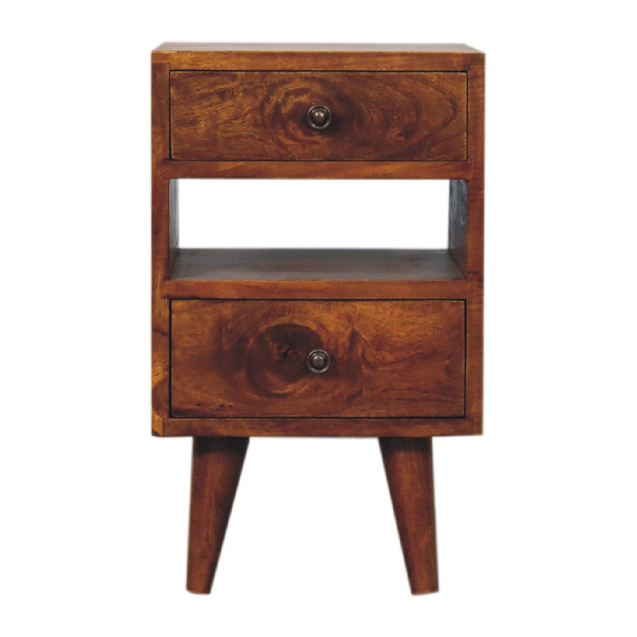 Handcrafted Mini Classic Multi Chestnut Nightstand - Solid Mango Wood Bedside Table for Bedroom - main view showing...