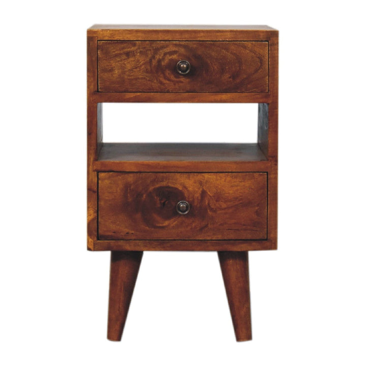 Handcrafted Mini Classic Multi Chestnut Nightstand - Solid Mango Wood Bedside Table for Bedroom - main view showing...