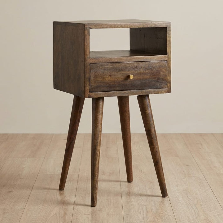 Handcrafted Mini Grey Washed Nightstand - Solid Mango Wood Bedside Table for Bedroom - main view showing handcrafted...