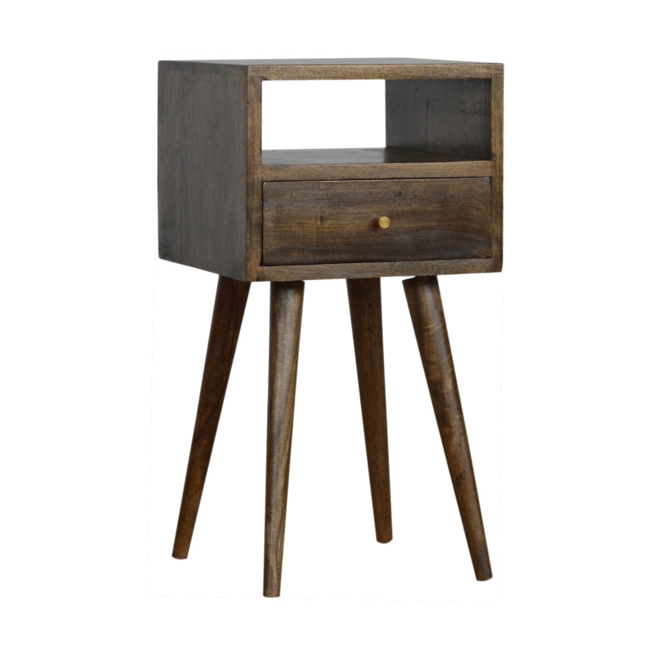 Handcrafted Mini Grey Washed Nightstand - Solid Mango Wood Bedside Table for Bedroom - product view 2 showing handcrafted...
