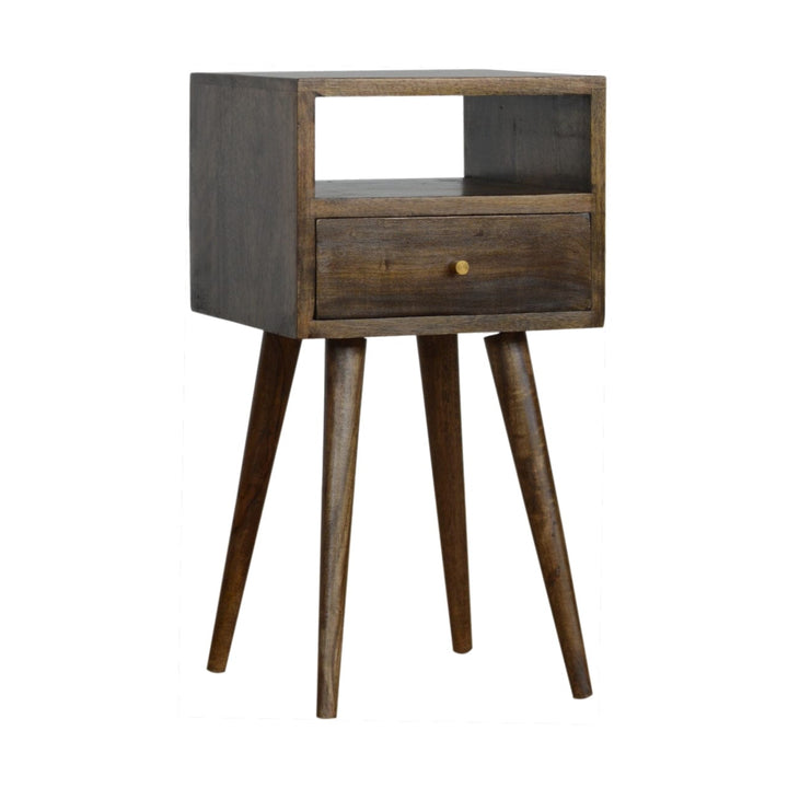 Handcrafted Mini Grey Washed Nightstand - Solid Mango Wood Bedside Table for Bedroom - product view 2 showing handcrafted...