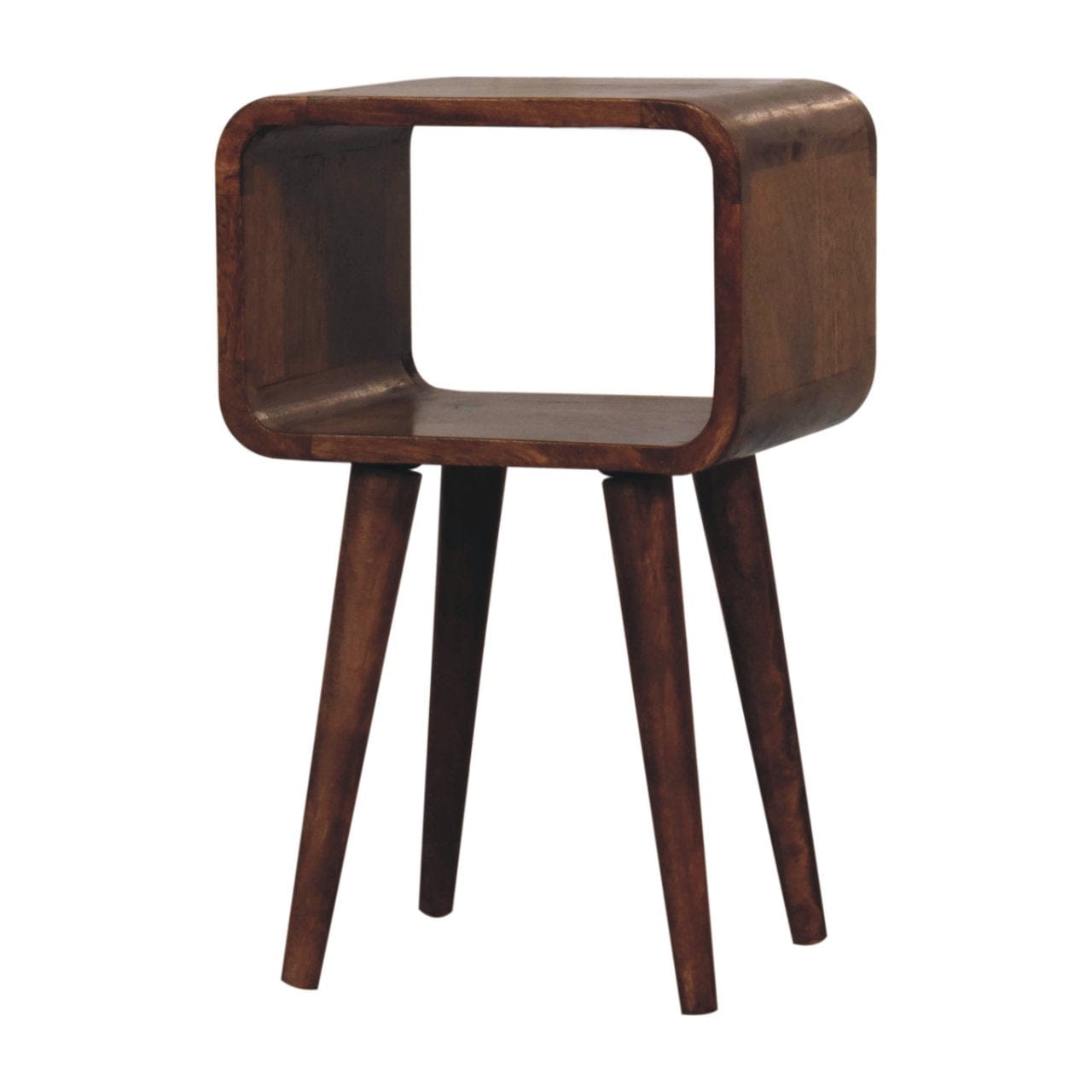 Handcrafted Mini Honey Caramel Curved Open Nightstand - Solid Mango Wood Bedside Table for Bedroom - product view 4...