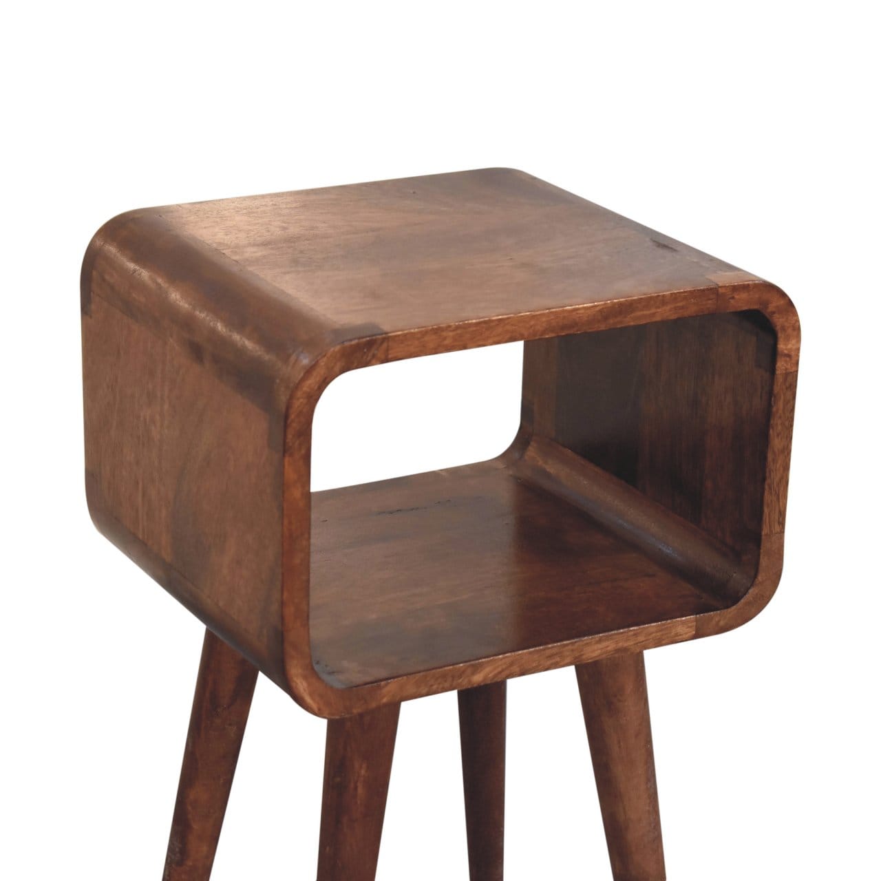 Handcrafted Mini Honey Caramel Curved Open Nightstand - Solid Mango Wood Bedside Table for Bedroom - product view 6...