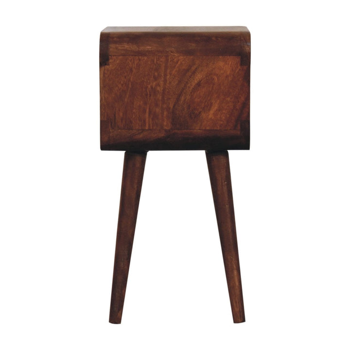 Handcrafted Mini Honey Caramel Curved Open Nightstand - Solid Mango Wood Bedside Table for Bedroom - product view 9...