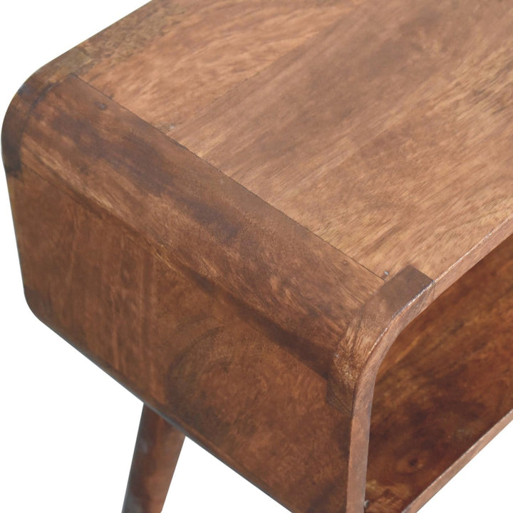 Handcrafted Mini Honey Caramel Curved Open Nightstand - Solid Mango Wood Bedside Table for Bedroom - product view 7...