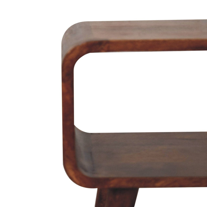Handcrafted Mini Honey Caramel Curved Open Nightstand - Solid Mango Wood Bedside Table for Bedroom - product view 5...