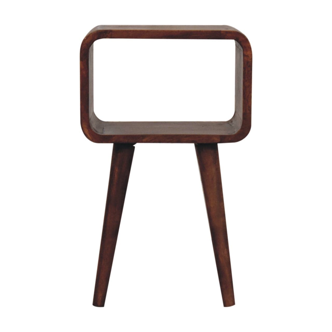 Handcrafted Mini Honey Caramel Curved Open Nightstand - Solid Mango Wood Bedside Table for Bedroom - product view 2...