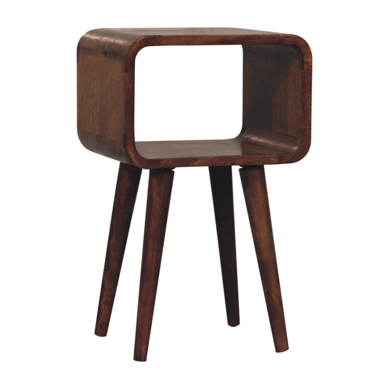 Handcrafted Mini Honey Caramel Curved Open Nightstand - Solid Mango Wood Bedside Table for Bedroom - product view 3...