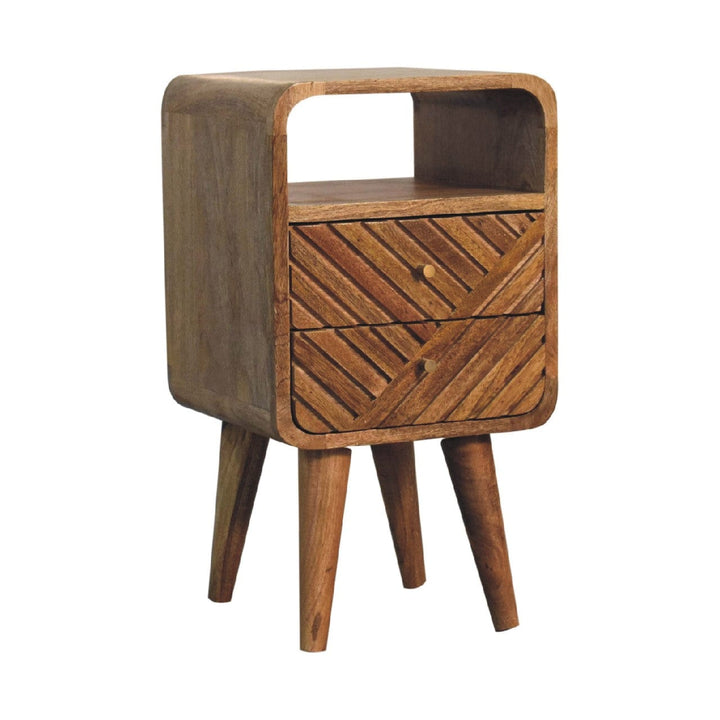 Handcrafted Mini Lille Curved Nightstand - Solid Mango Wood Bedside Table for Bedroom - product view 3 showing...