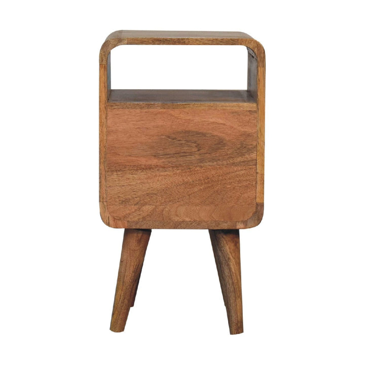 Handcrafted Mini Lille Curved Nightstand - Solid Mango Wood Bedside Table for Bedroom - product view 9 showing...