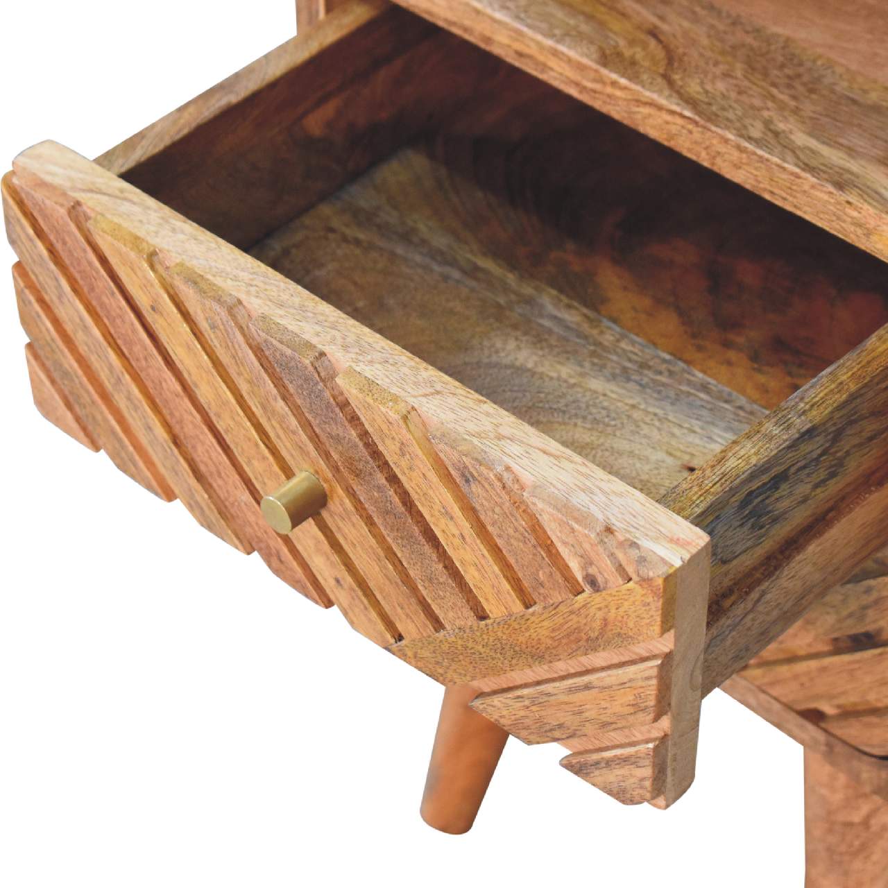 Handcrafted Mini Lille Curved Nightstand - Solid Mango Wood Bedside Table for Bedroom - product view 6 showing...