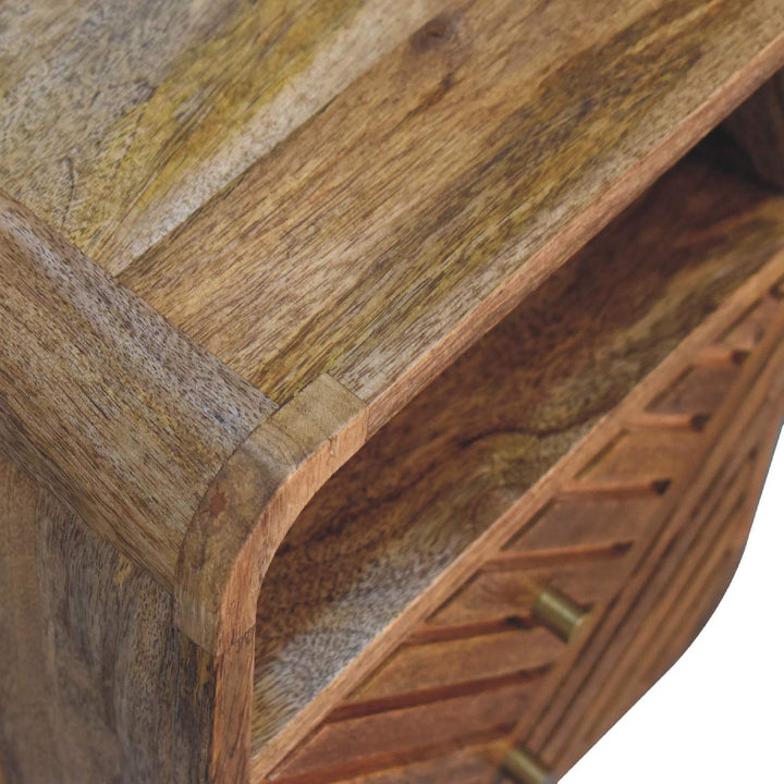 Handcrafted Mini Lille Curved Nightstand - Solid Mango Wood Bedside Table for Bedroom - product view 5 showing...