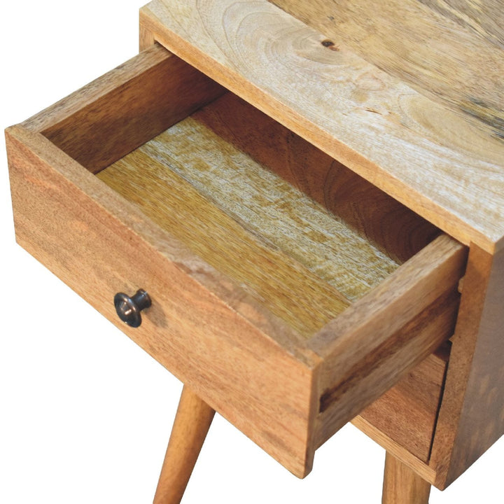 Handcrafted Mini 2 Drawer Oak-ish Nightstand - Solid Mango Wood Bedside Table for Bedroom - product view 7 showing...
