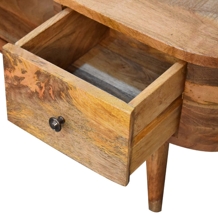 Handcrafted Mini Rounded TV Stand - Solid Mango Wood Entertainment Center for Living Room - product view 7 showing...