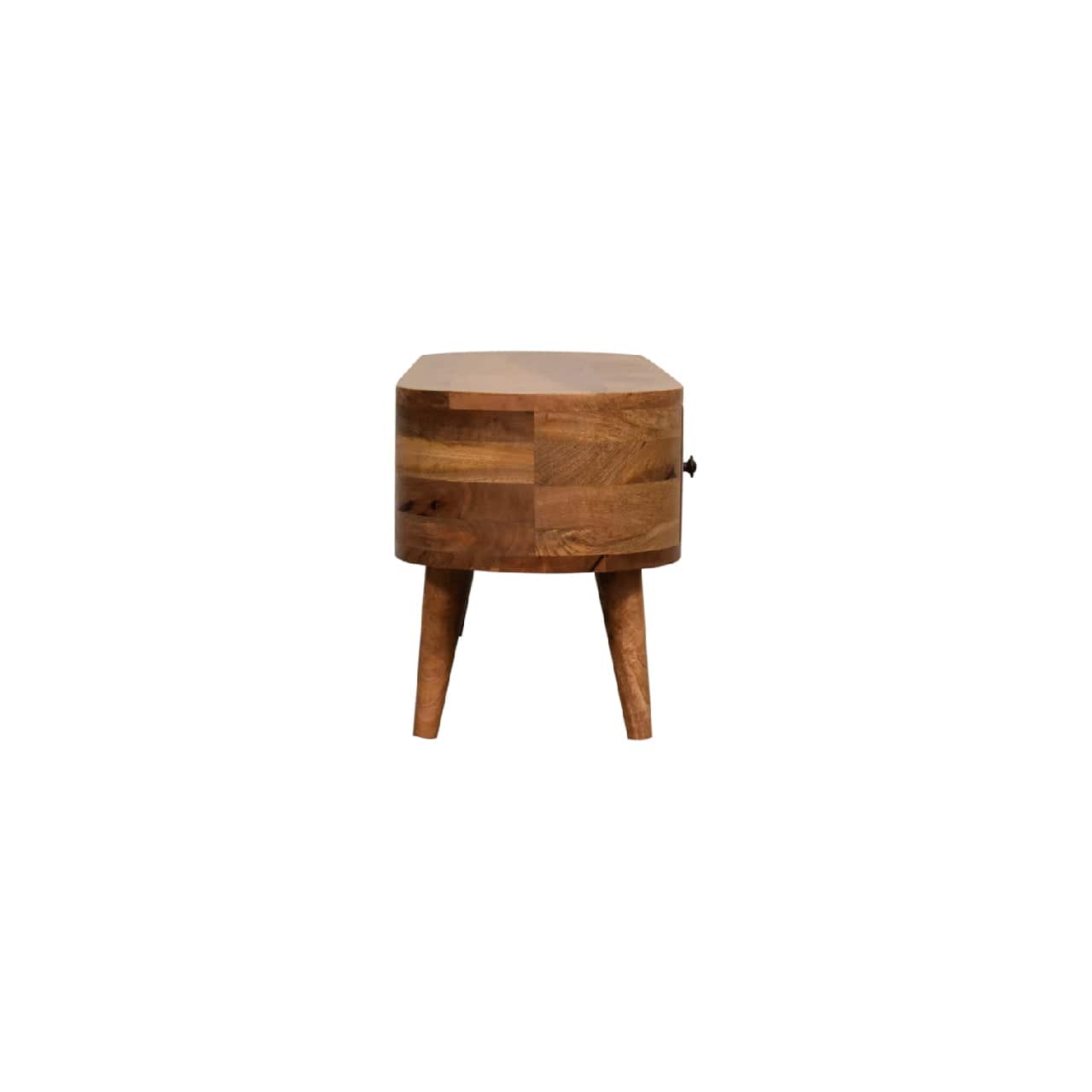 Handcrafted Mini Rounded TV Stand - Solid Mango Wood Entertainment Center for Living Room - product view 9 showing...