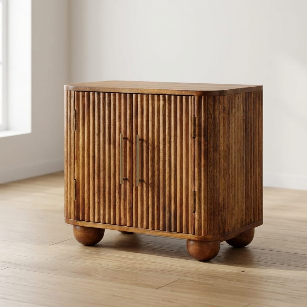 Handcrafted Mini Sideboard - Solid Mango Wood Buffet Cabinet for Dining Room - main view showing handcrafted solid mango...
