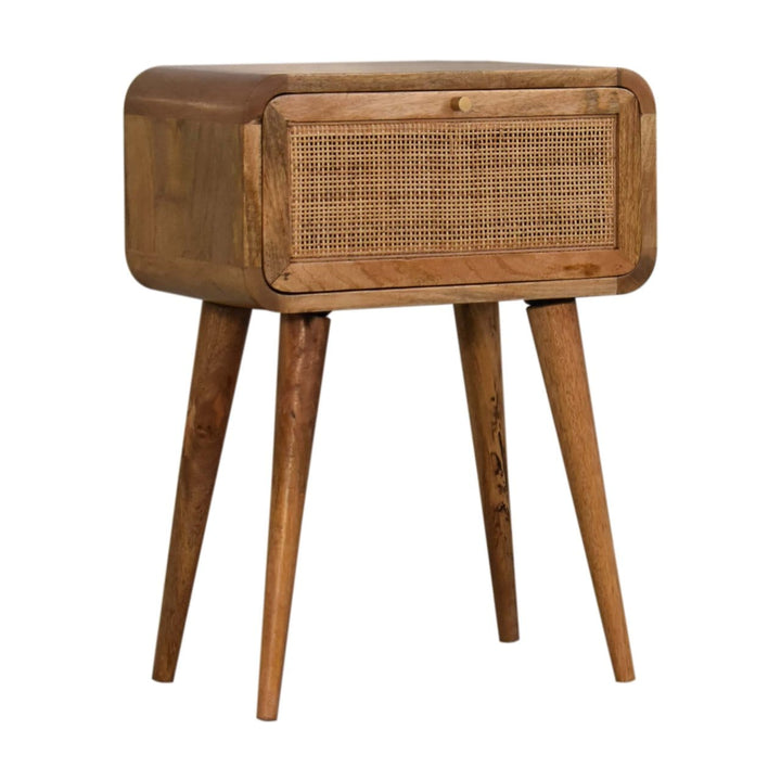Handcrafted Mini Woven Nightstand - Solid Mango Wood Bedside Table for Bedroom - product view 3 showing handcrafted solid...