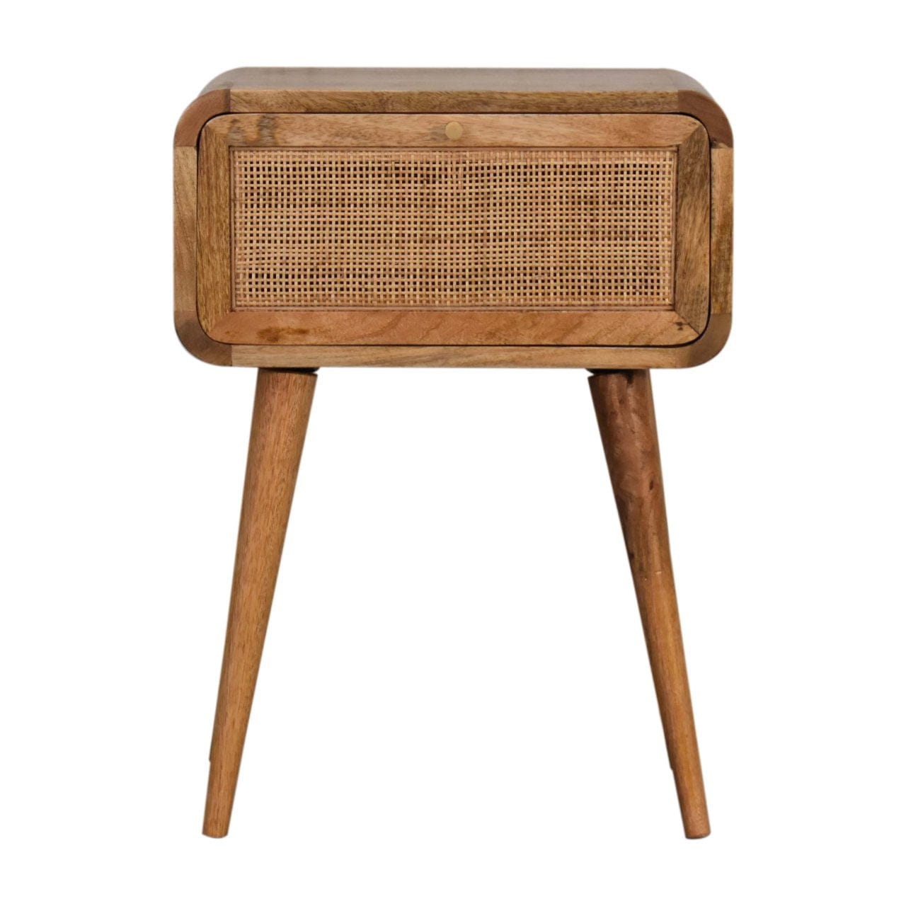 Handcrafted Mini Woven Nightstand - Solid Mango Wood Bedside Table for Bedroom - main view showing handcrafted solid...