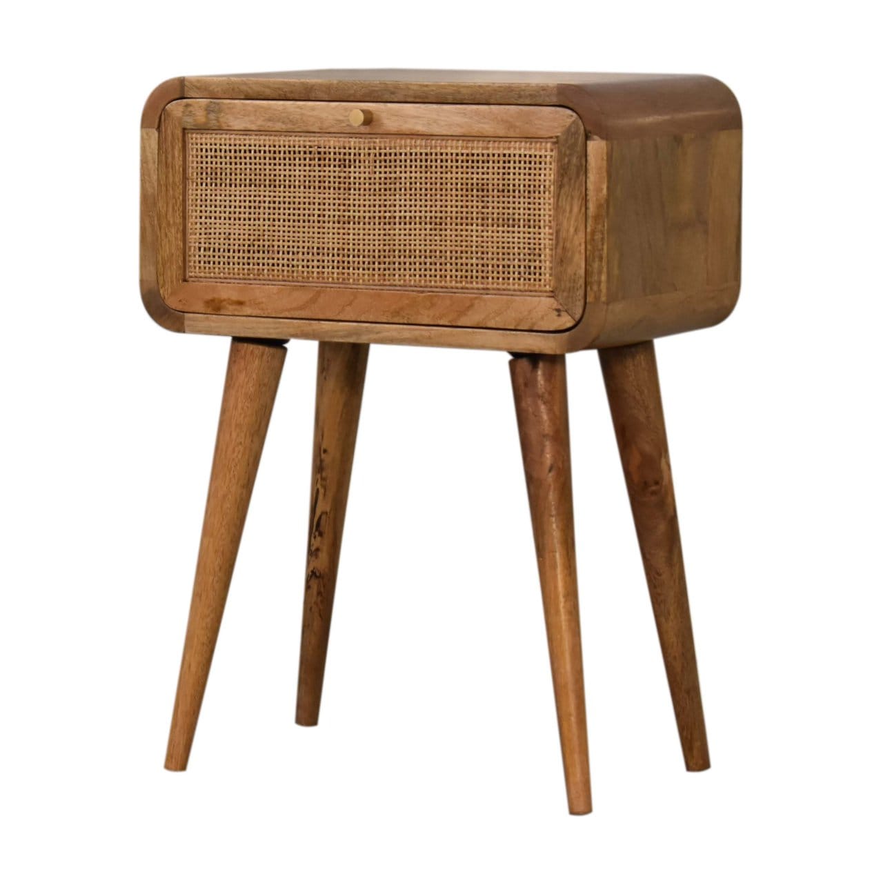 Handcrafted Mini Woven Nightstand - Solid Mango Wood Bedside Table for Bedroom - product view 2 showing handcrafted solid...