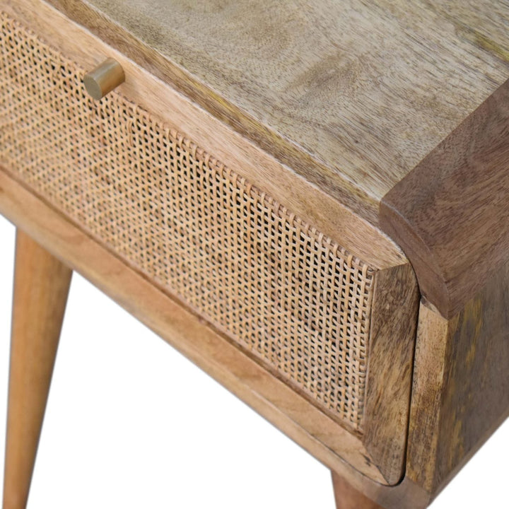 Handcrafted Mini Woven Nightstand - Solid Mango Wood Bedside Table for Bedroom - product view 5 showing handcrafted solid...