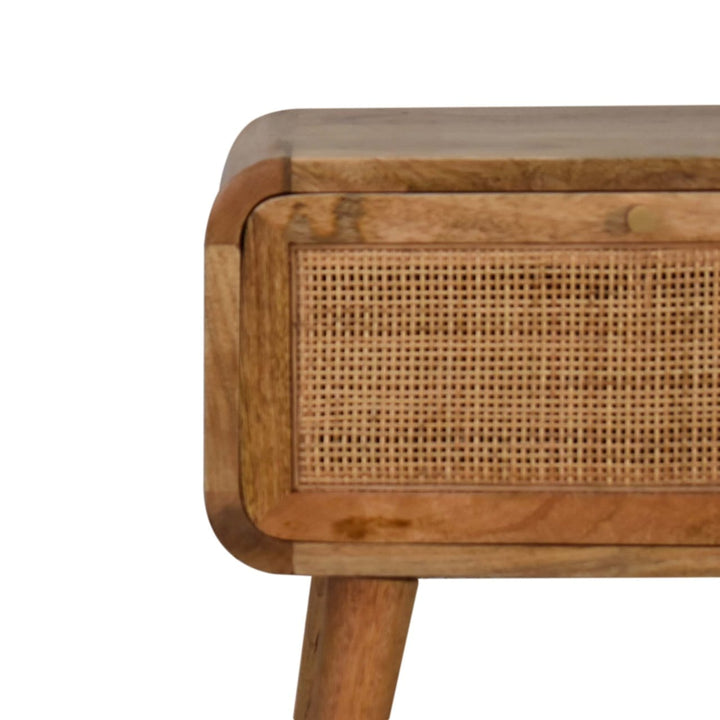 Handcrafted Mini Woven Nightstand - Solid Mango Wood Bedside Table for Bedroom - product view 4 showing handcrafted solid...