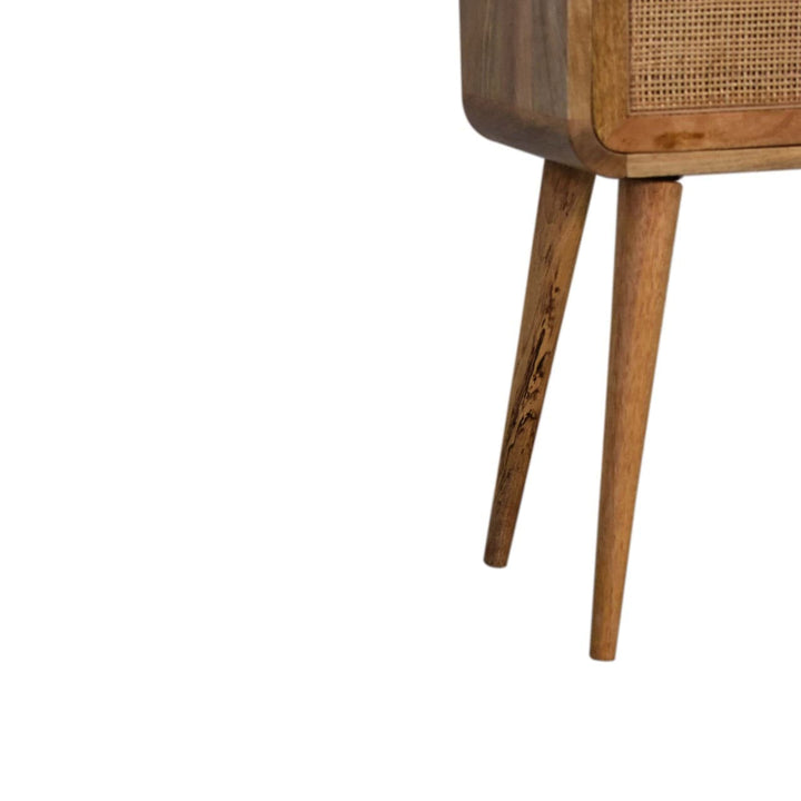 Handcrafted Mini Woven Nightstand - Solid Mango Wood Bedside Table for Bedroom - product view 7 showing handcrafted solid...