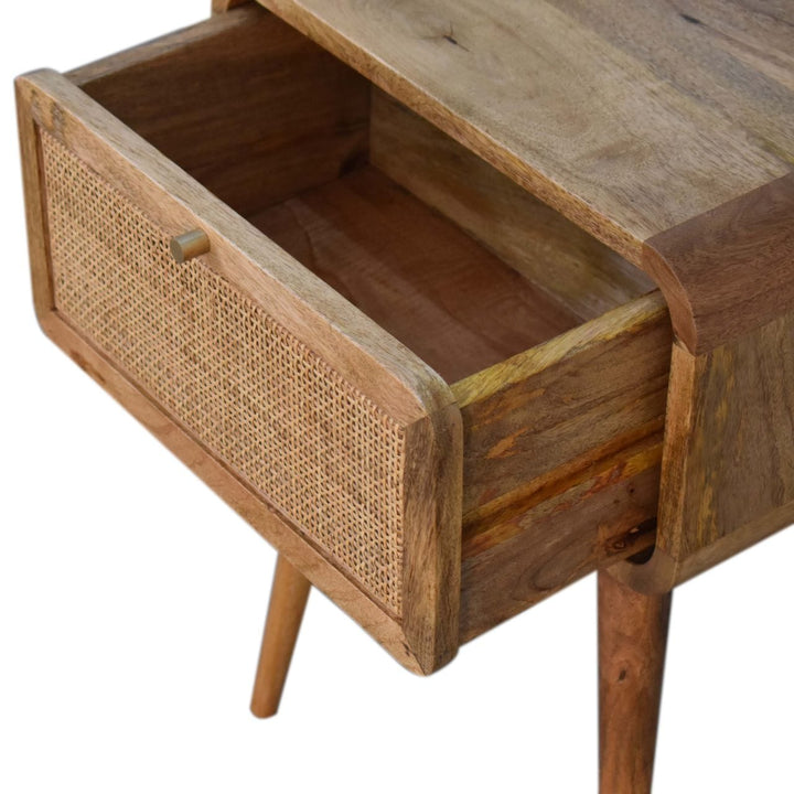 Handcrafted Mini Woven Nightstand - Solid Mango Wood Bedside Table for Bedroom - product view 6 showing handcrafted solid...