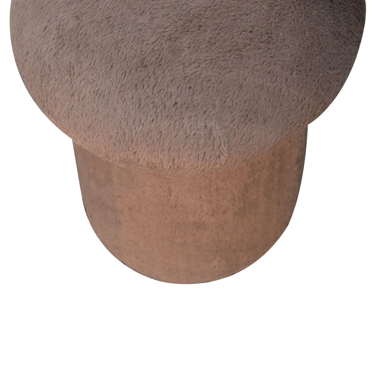 Handcrafted Mocha Faux Fur Mushroom Footstool - Solid Mango Wood Accent Stool for Living Room - product view 3 showing...