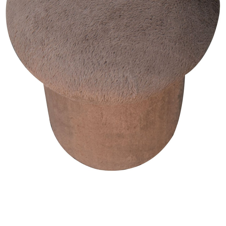 Handcrafted Mocha Faux Fur Mushroom Footstool - Solid Mango Wood Accent Stool for Living Room - product view 3 showing...