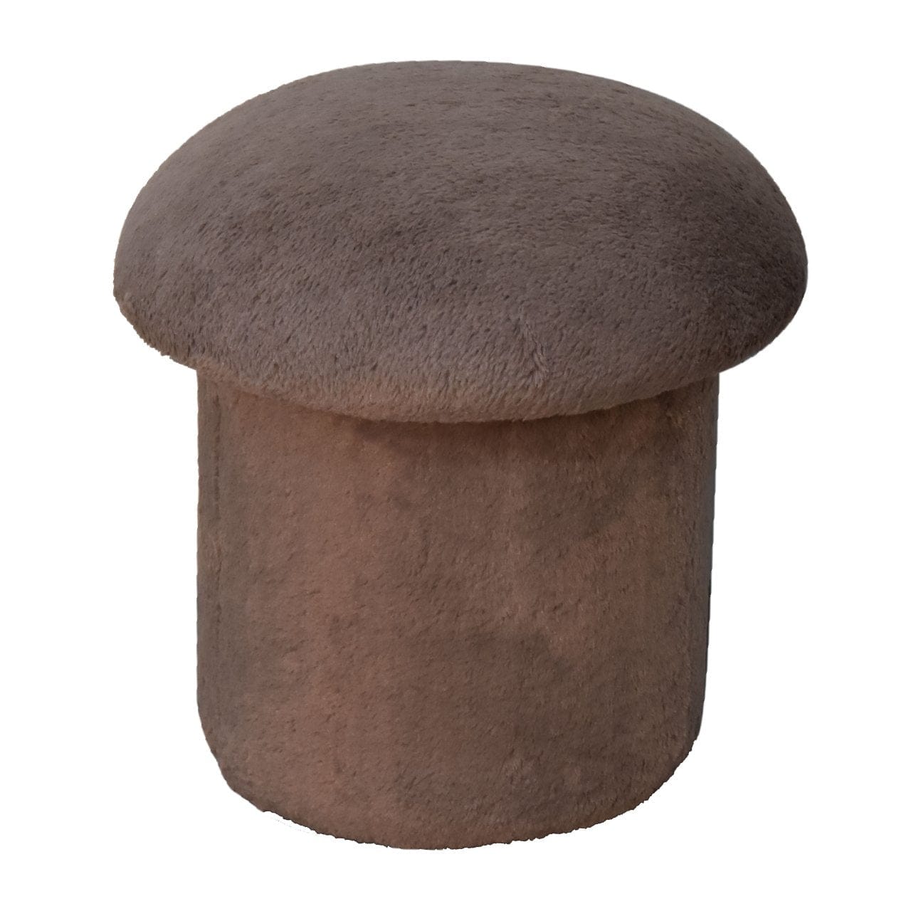 Handcrafted Mocha Faux Fur Mushroom Footstool - Solid Mango Wood Accent Stool for Living Room - product view 2 showing...
