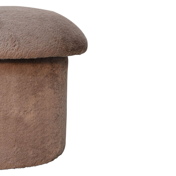 Handcrafted Mocha Faux Fur Mushroom Footstool - Solid Mango Wood Accent Stool for Living Room - product view 5 showing...