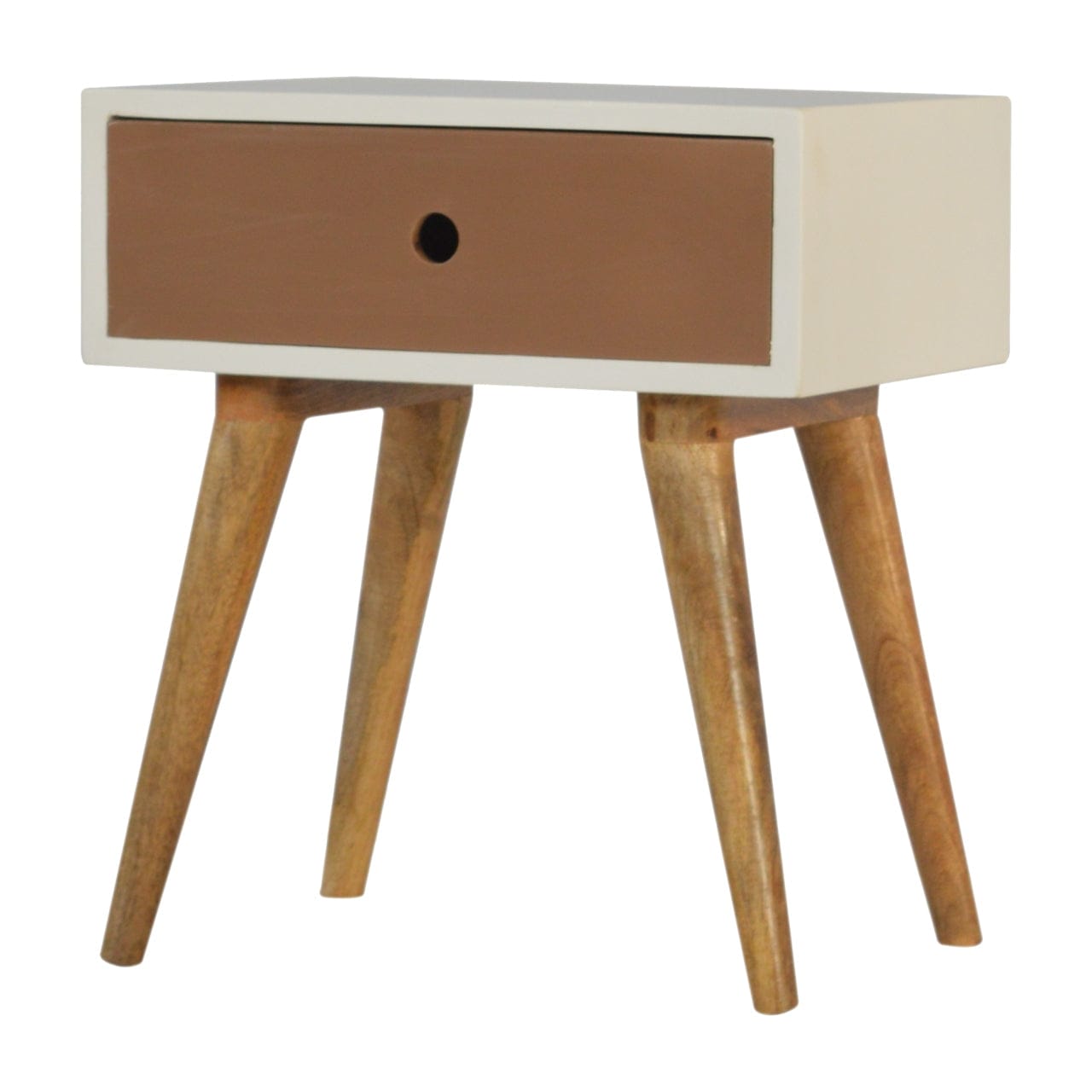 Handcrafted Mocha Nightstand - Solid Mango Wood Bedside Table for Bedroom - product view 2 showing handcrafted solid...