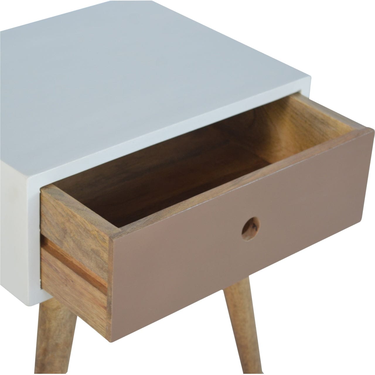 Handcrafted Mocha Nightstand - Solid Mango Wood Bedside Table for Bedroom - product view 6 showing handcrafted solid...