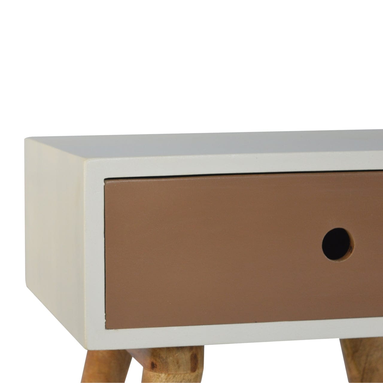 Handcrafted Mocha Nightstand - Solid Mango Wood Bedside Table for Bedroom - product view 4 showing handcrafted solid...