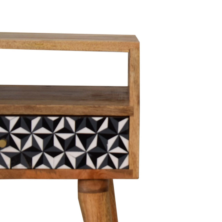 Handcrafted Mosaic Nightstand - Solid Mango Wood Bedside Table for Bedroom - product view 3 showing handcrafted solid...