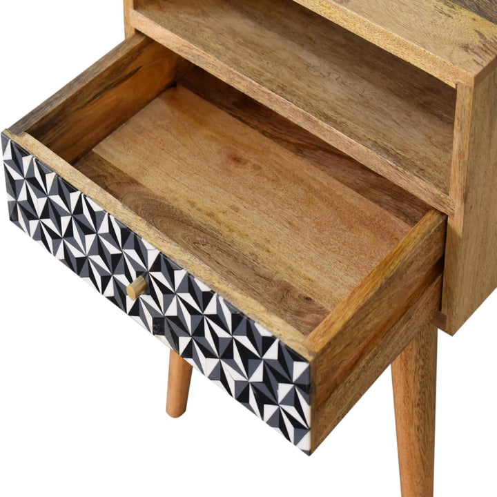 Handcrafted Mosaic Nightstand - Solid Mango Wood Bedside Table for Bedroom - product view 5 showing handcrafted solid...