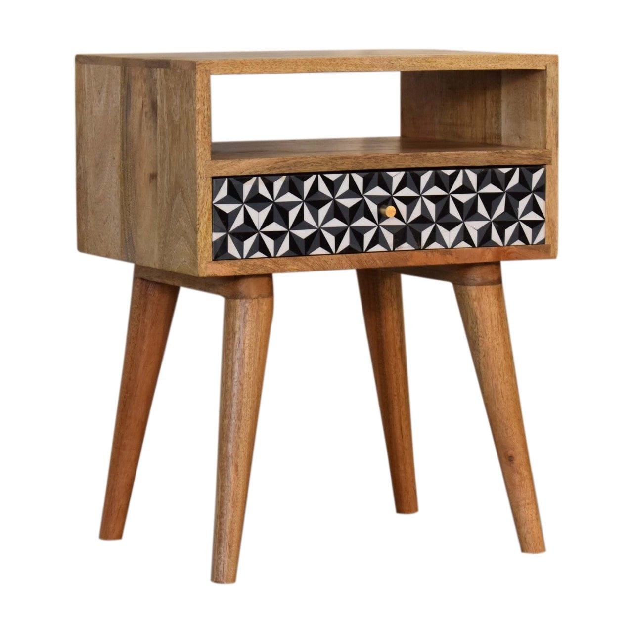 Handcrafted Mosaic Nightstand - Solid Mango Wood Bedside Table for Bedroom - main view showing handcrafted solid mango...