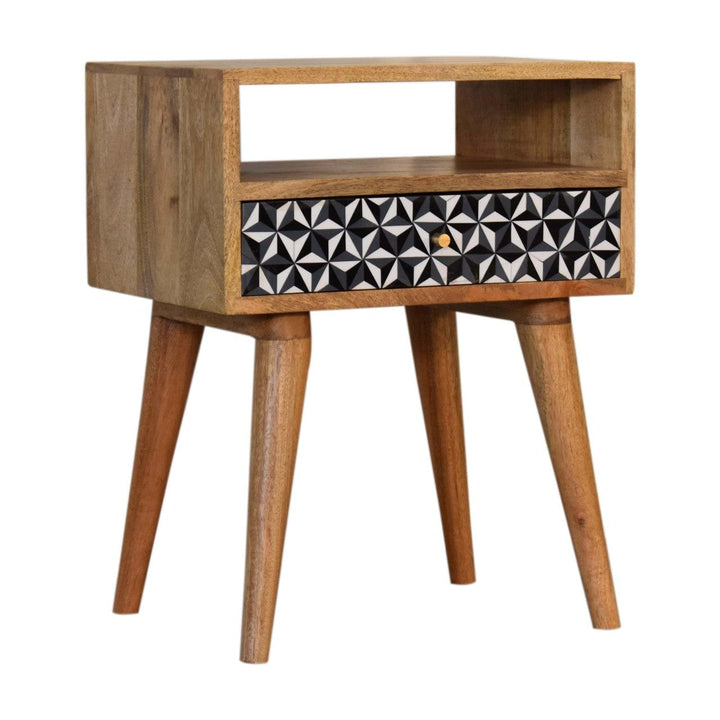 Handcrafted Mosaic Nightstand - Solid Mango Wood Bedside Table for Bedroom - main view showing handcrafted solid mango...