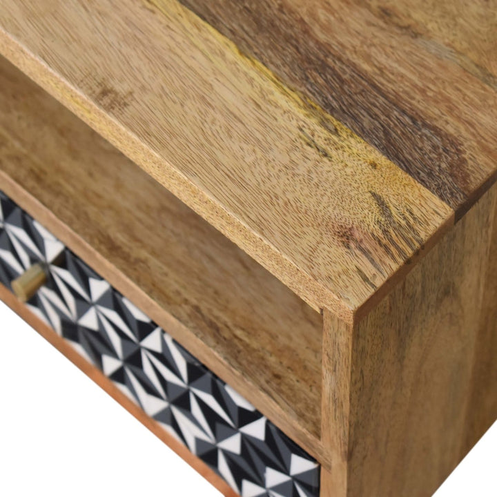 Handcrafted Mosaic Nightstand - Solid Mango Wood Bedside Table for Bedroom - product view 4 showing handcrafted solid...