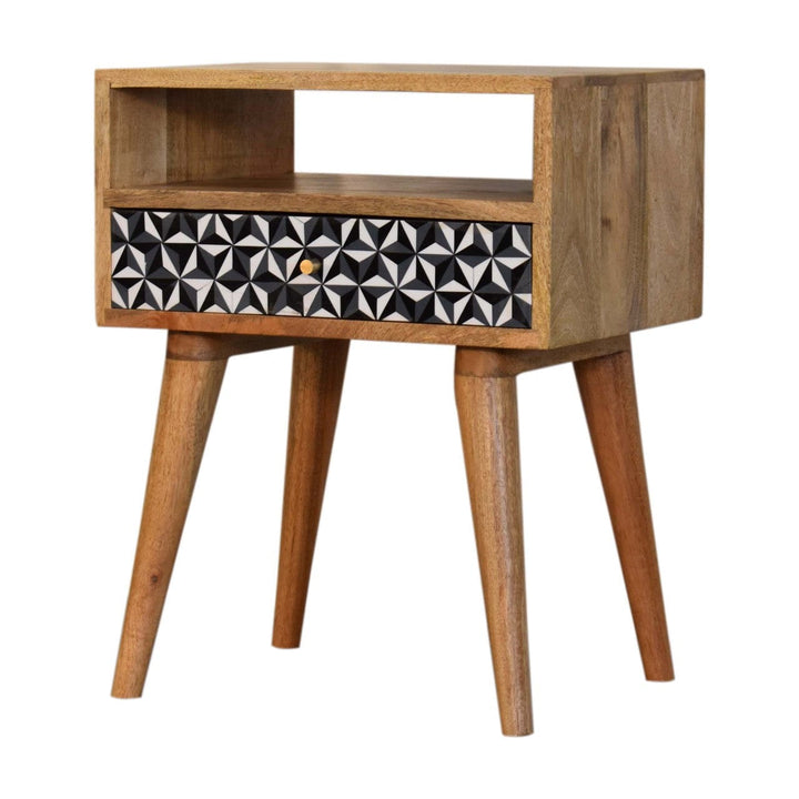 Handcrafted Mosaic Nightstand - Solid Mango Wood Bedside Table for Bedroom - product view 2 showing handcrafted solid...