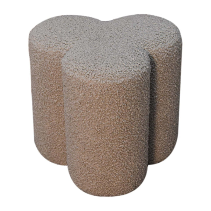 Handcrafted Mud Boucle Clover Footstool - Solid Mango Wood Accent Stool for Living Room - product view 3 showing...